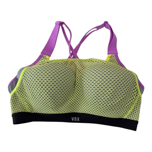 Victoria's Secret VSX Sport Mesh Active Sport Bra Size 34C Neon Yellow & Gray - Picture 2 of 9